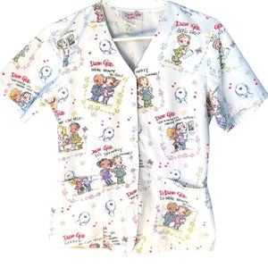 Dear God Kids Scrub White V neck Button Front XS Elastic back 2 Pockets